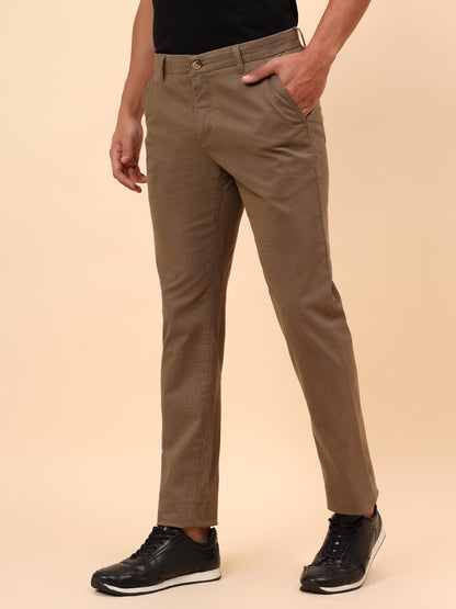 Casual Trousers for Men l Breathable & Soft with Color Fastness Regular Fit Cotton Blend Fabric Self Design Pattern Button Closure