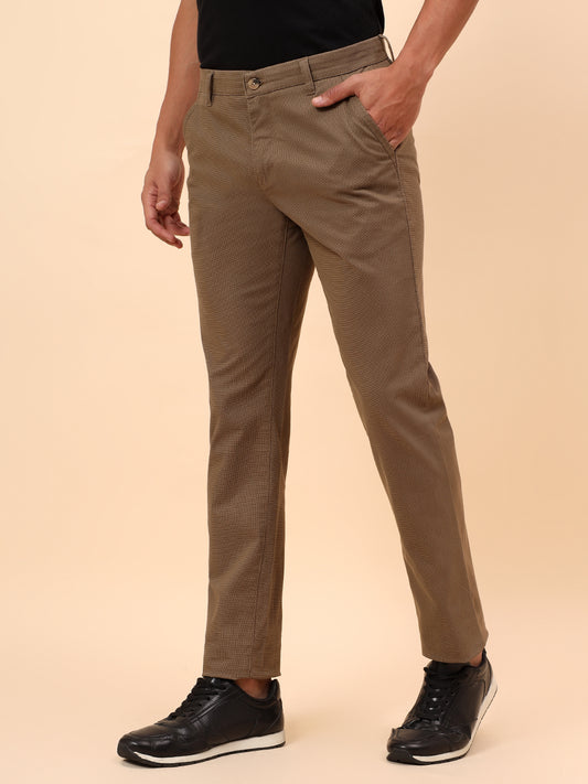 Casual Trousers for Men l Breathable & Soft with Color Fastness Regular Fit Cotton Blend Fabric Self Design Pattern Button Closure