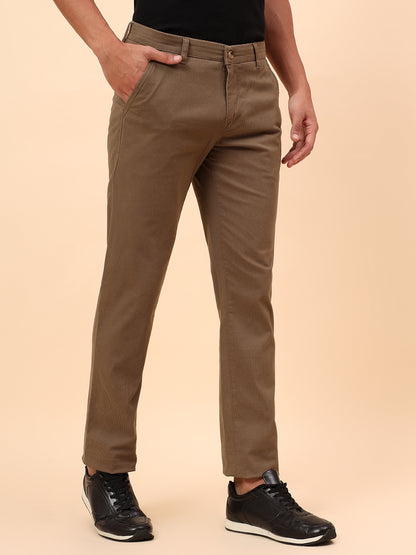 Casual Trousers for Men l Breathable & Soft with Color Fastness Regular Fit Cotton Blend Fabric Self Design Pattern Button Closure