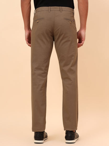 Casual Trousers for Men l Breathable & Soft with Color Fastness Regular Fit Cotton Blend Fabric Self Design Pattern Button Closure