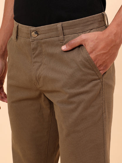 Casual Trousers for Men l Breathable & Soft with Color Fastness Regular Fit Cotton Blend Fabric Self Design Pattern Button Closure