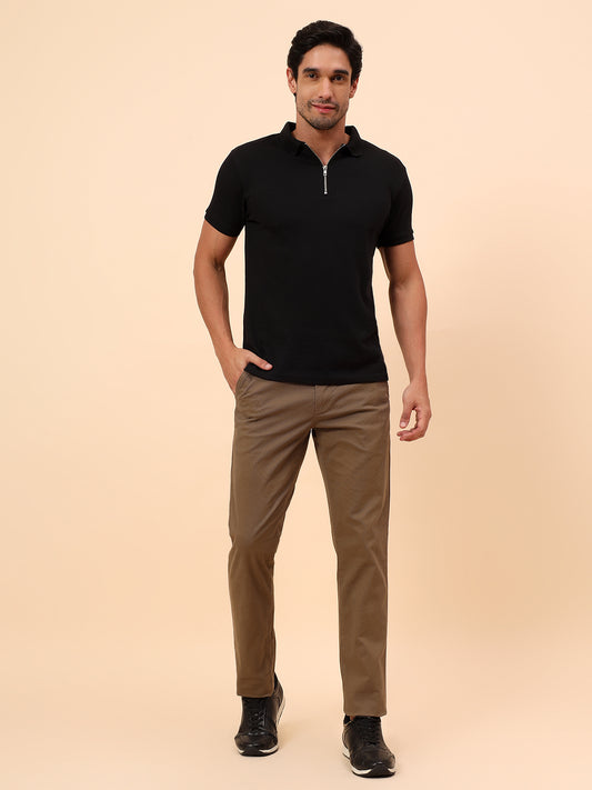 Casual Trousers for Men l Breathable & Soft with Color Fastness Regular Fit Cotton Blend Fabric Self Design Pattern Button Closure