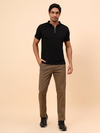 Casual Trousers for Men l Breathable & Soft with Color Fastness Regular Fit Cotton Blend Fabric Self Design Pattern Button Closure