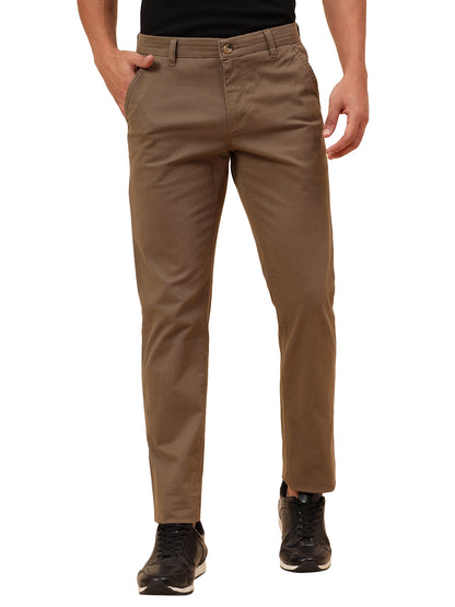 Casual Trousers for Men l Breathable & Soft with Color Fastness Regular Fit Cotton Blend Fabric Self Design Pattern Button Closure