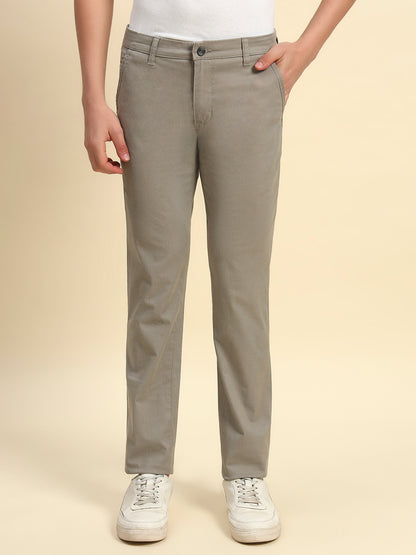 Casual Trouser for Men l Breathable & Soft with Color Fastness Regular Fit Cotton Blend Fabric Self Design Pattern Button Closure