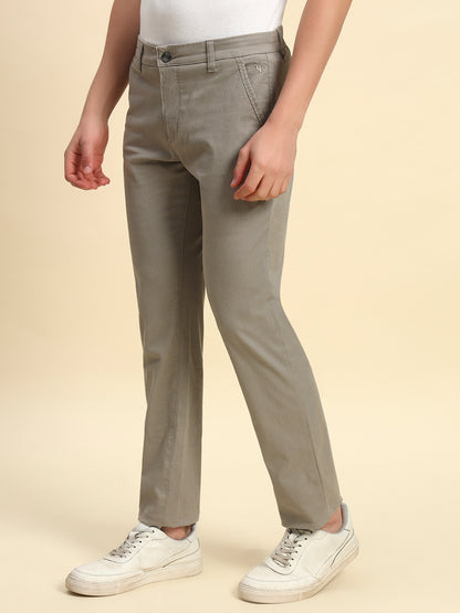 Casual Trouser for Men l Breathable & Soft with Color Fastness Regular Fit Cotton Blend Fabric Self Design Pattern Button Closure