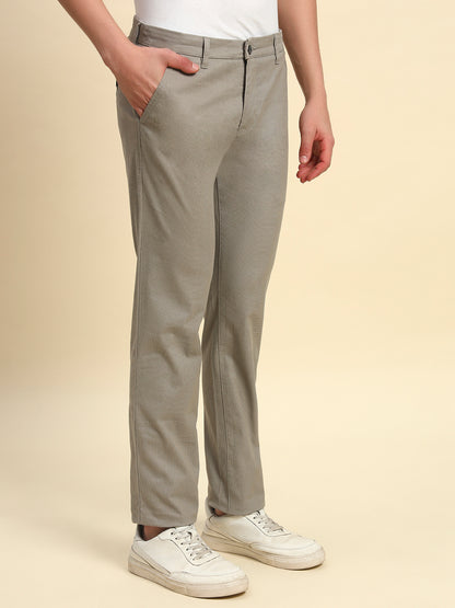 Casual Trouser for Men l Breathable & Soft with Color Fastness Regular Fit Cotton Blend Fabric Self Design Pattern Button Closure
