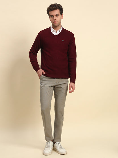 Casual Trouser for Men l Breathable & Soft with Color Fastness Regular Fit Cotton Blend Fabric Self Design Pattern Button Closure