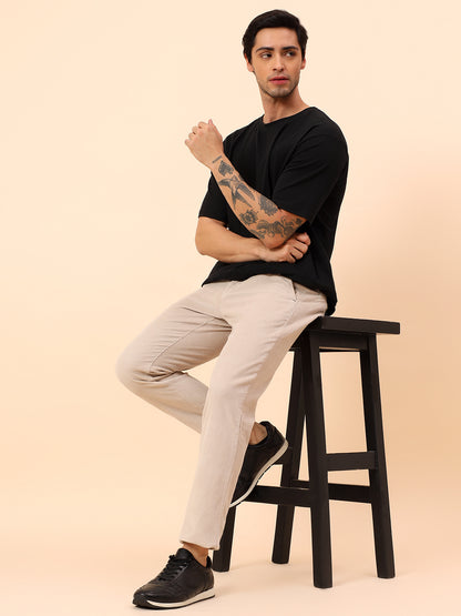 Casual Trousers for Men l Breathable & Soft with Color Fastness Regular Fit Cotton Blend Fabric Solid Pattern Button Closure