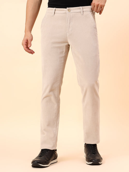 Casual Trousers for Men l Breathable & Soft with Color Fastness Regular Fit Cotton Blend Fabric Solid Pattern Button Closure