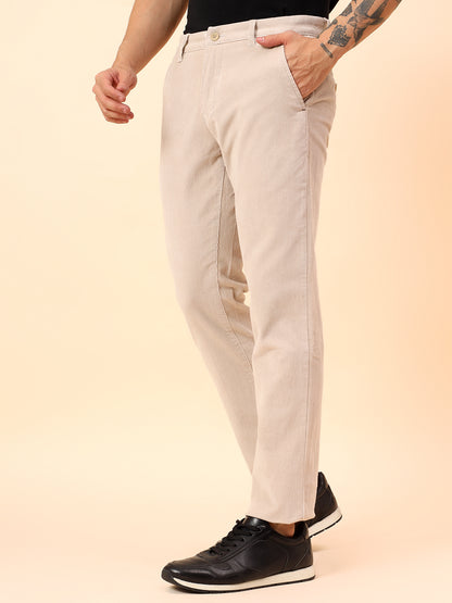 Casual Trousers for Men l Breathable & Soft with Color Fastness Regular Fit Cotton Blend Fabric Solid Pattern Button Closure