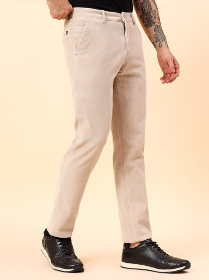 Casual Trousers for Men l Breathable & Soft with Color Fastness Regular Fit Cotton Blend Fabric Solid Pattern Button Closure