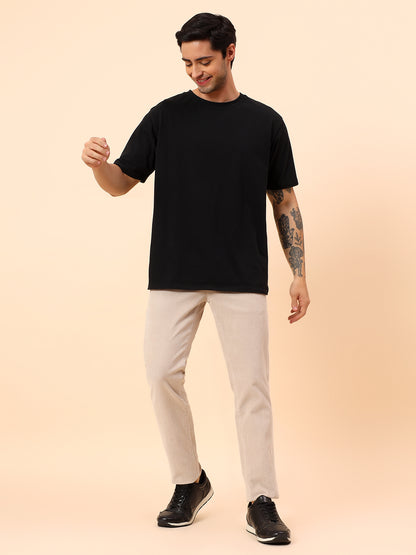Casual Trousers for Men l Breathable & Soft with Color Fastness Regular Fit Cotton Blend Fabric Solid Pattern Button Closure