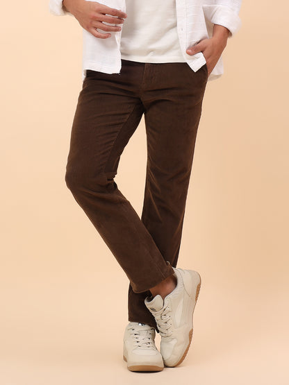 Casual Trousers for Men l Breathable & Soft with Color Fastness Regular Fit Cotton Blend Fabric Solid Pattern Button Closure