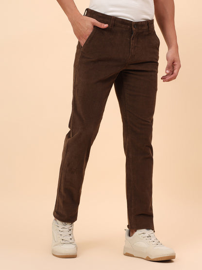 Casual Trousers for Men l Breathable & Soft with Color Fastness Regular Fit Cotton Blend Fabric Solid Pattern Button Closure