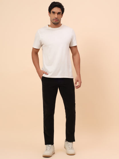 Casual Trousers for Men l Breathable & Soft with Color Fastness Regular Fit Cotton Blend Fabric Solid Pattern Button Closure