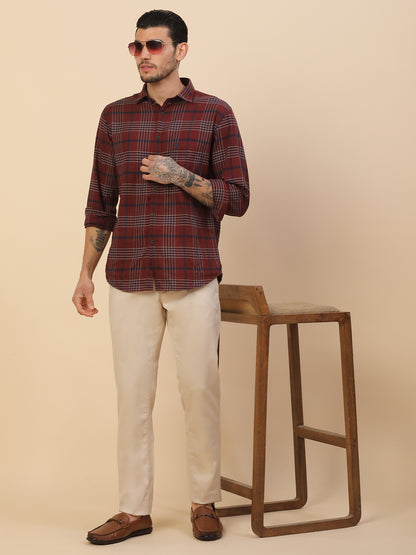 Casual Trouser for Men | Breathable & Soft with Color Fastness Regular Fit Cotton Blend Fabric Self Design Pattern Button Closure