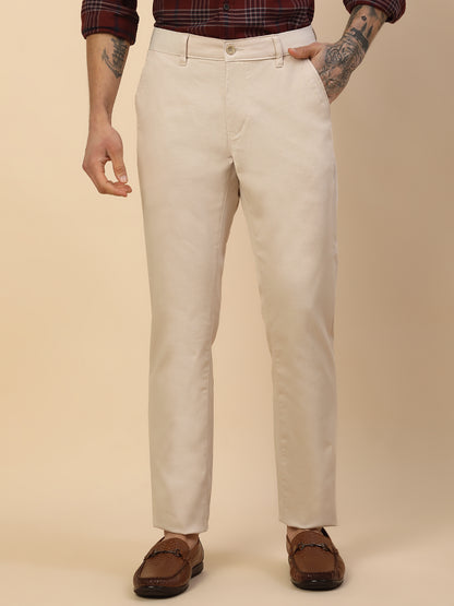 Casual Trouser for Men | Breathable & Soft with Color Fastness Regular Fit Cotton Blend Fabric Self Design Pattern Button Closure