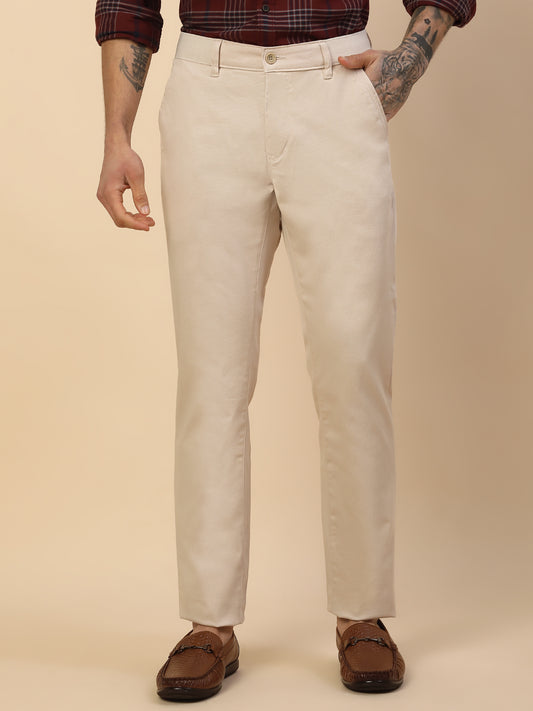 Casual Trouser for Men | Breathable & Soft with Color Fastness Regular Fit Cotton Blend Fabric Self Design Pattern Button Closure