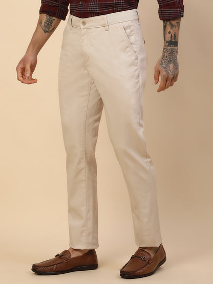 Casual Trouser for Men | Breathable & Soft with Color Fastness Regular Fit Cotton Blend Fabric Self Design Pattern Button Closure