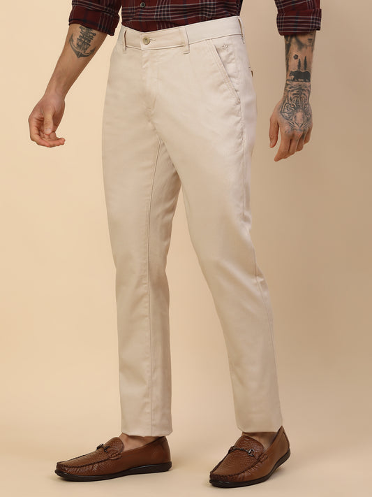 Casual Trouser for Men | Breathable & Soft with Color Fastness Regular Fit Cotton Blend Fabric Self Design Pattern Button Closure