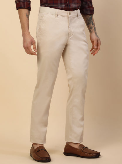 Casual Trouser for Men | Breathable & Soft with Color Fastness Regular Fit Cotton Blend Fabric Self Design Pattern Button Closure