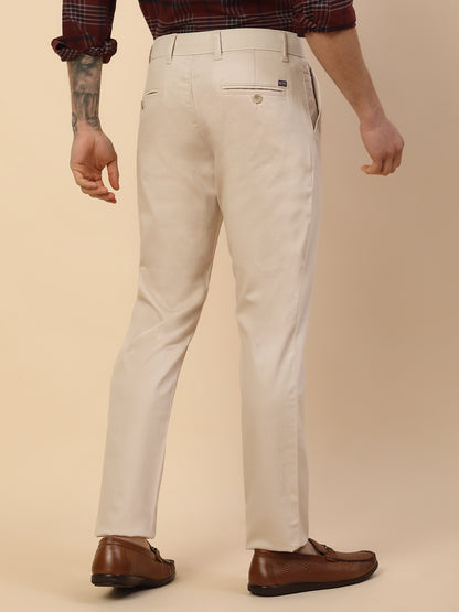 Casual Trouser for Men | Breathable & Soft with Color Fastness Regular Fit Cotton Blend Fabric Self Design Pattern Button Closure