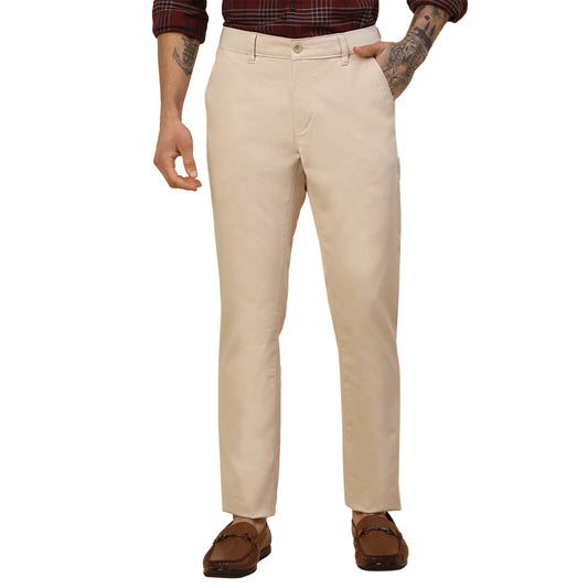 Casual Trouser for Men | Breathable & Soft with Color Fastness Regular Fit Cotton Blend Fabric Self Design Pattern Button Closure