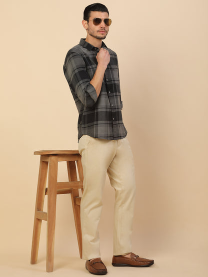 Casual Trouser for Men | Breathable & Soft with Color Fastness Regular Fit Cotton Blend Fabric Self Design Pattern Button Closure
