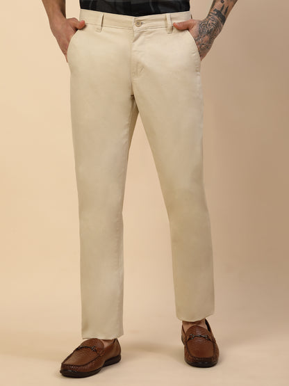 Casual Trouser for Men | Breathable & Soft with Color Fastness Regular Fit Cotton Blend Fabric Self Design Pattern Button Closure