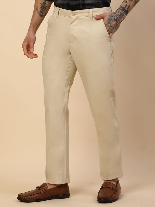 Casual Trouser for Men | Breathable & Soft with Color Fastness Regular Fit Cotton Blend Fabric Self Design Pattern Button Closure