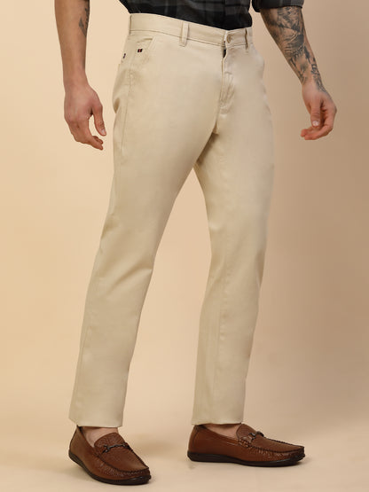 Casual Trouser for Men | Breathable & Soft with Color Fastness Regular Fit Cotton Blend Fabric Self Design Pattern Button Closure