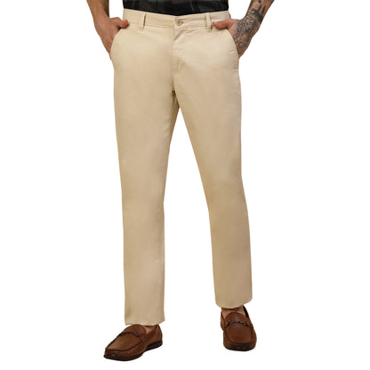Casual Trouser for Men | Breathable & Soft with Color Fastness Regular Fit Cotton Blend Fabric Self Design Pattern Button Closure