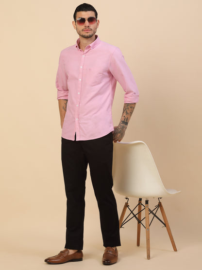 Casual Trouser for Men | Breathable & Soft with Color Fastness Regular Fit Cotton Blend Fabric Self Design Pattern Button Closure