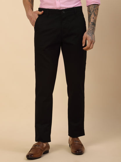Casual Trouser for Men | Breathable & Soft with Color Fastness Regular Fit Cotton Blend Fabric Self Design Pattern Button Closure