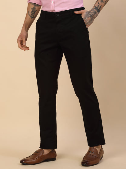Casual Trouser for Men | Breathable & Soft with Color Fastness Regular Fit Cotton Blend Fabric Self Design Pattern Button Closure