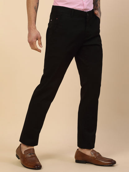 Casual Trouser for Men | Breathable & Soft with Color Fastness Regular Fit Cotton Blend Fabric Self Design Pattern Button Closure