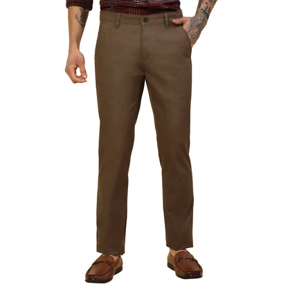 Casual Trouser for Men | Breathable & Soft with Color Fastness Regular Fit Cotton Blend Fabric Self Design Pattern Button Closure