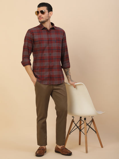 Casual Trouser for Men | Breathable & Soft with Color Fastness Regular Fit Cotton Blend Fabric Self Design Pattern Button Closure