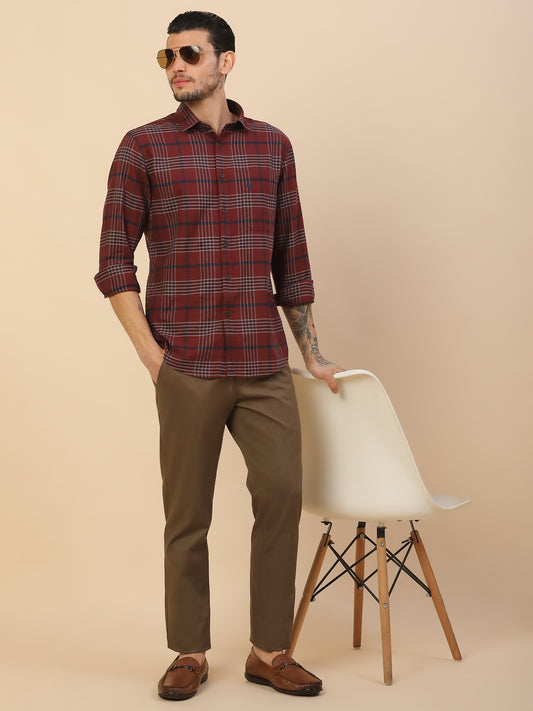 Casual Trouser for Men | Breathable & Soft with Color Fastness Regular Fit Cotton Blend Fabric Self Design Pattern Button Closure