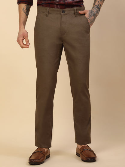 Casual Trouser for Men | Breathable & Soft with Color Fastness Regular Fit Cotton Blend Fabric Self Design Pattern Button Closure