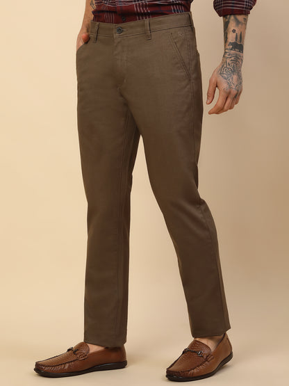 Casual Trouser for Men | Breathable & Soft with Color Fastness Regular Fit Cotton Blend Fabric Self Design Pattern Button Closure