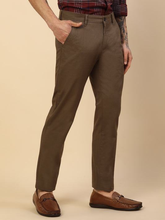 Casual Trouser for Men | Breathable & Soft with Color Fastness Regular Fit Cotton Blend Fabric Self Design Pattern Button Closure