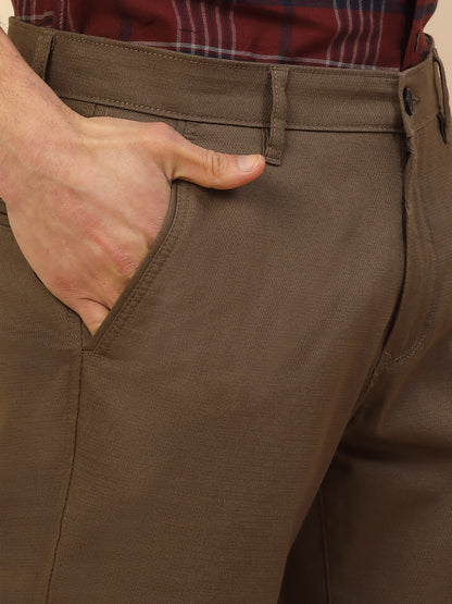 Casual Trouser for Men | Breathable & Soft with Color Fastness Regular Fit Cotton Blend Fabric Self Design Pattern Button Closure