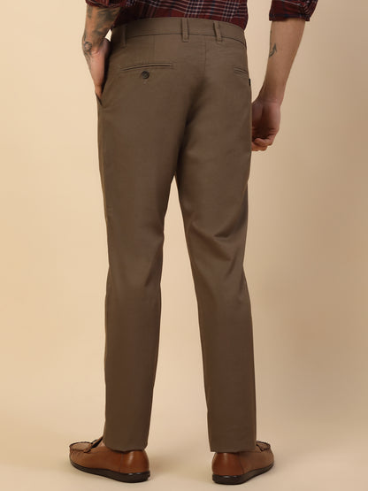 Casual Trouser for Men | Breathable & Soft with Color Fastness Regular Fit Cotton Blend Fabric Self Design Pattern Button Closure