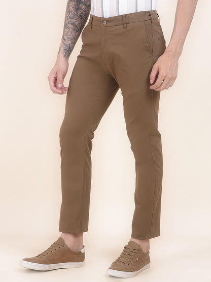 Men's Brown Solid Smart Fit Casual Trouser