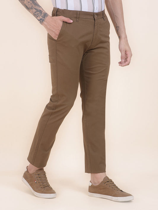 Men's Brown Solid Smart Fit Casual Trouser