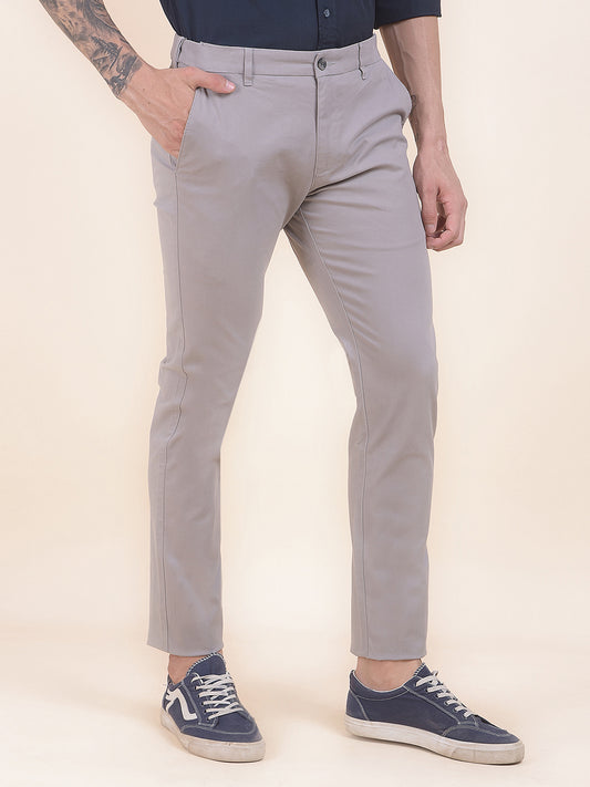 Men's Grey Solid Smart Fit Casual Trouser