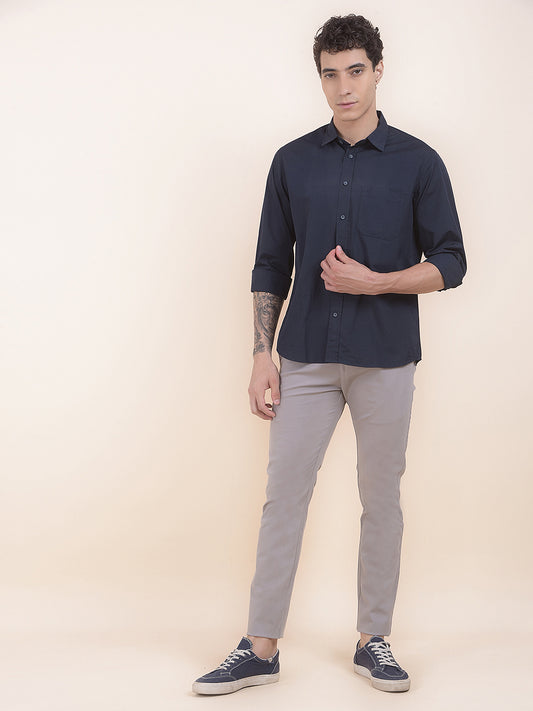 Men's Grey Solid Smart Fit Casual Trouser