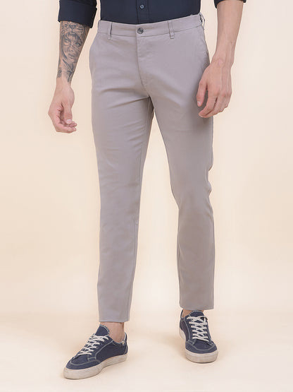 Men's Grey Solid Smart Fit Casual Trouser